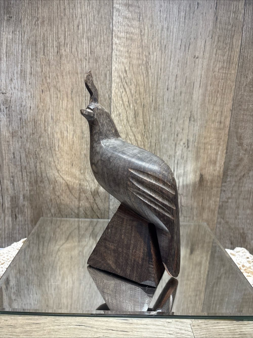 Vintage Hand Carved Ironwood Quail Figurine Wood Carving Decor Shelf SitterMCM
